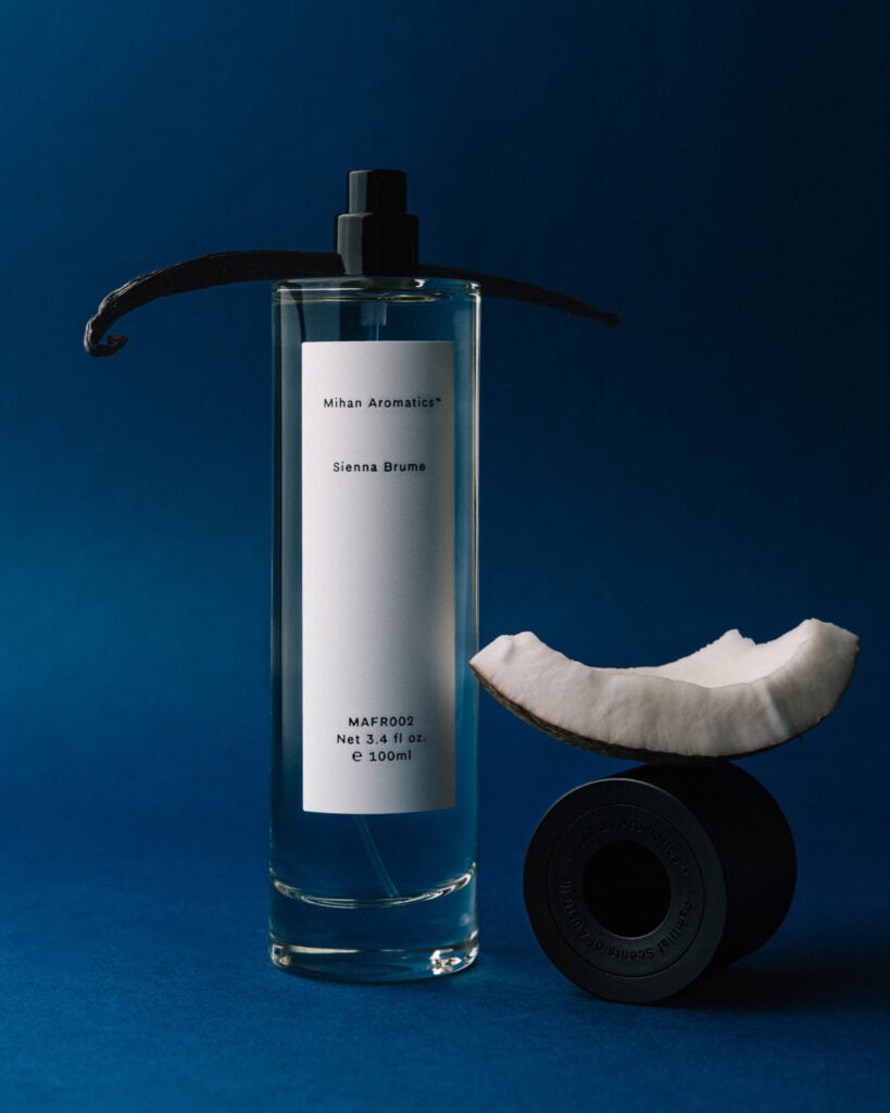 Sienna Brume by Mihan Aromatics, a genderless Australian parfum evoking coconut warmth, cucumber coolness, and summer by the pool.
