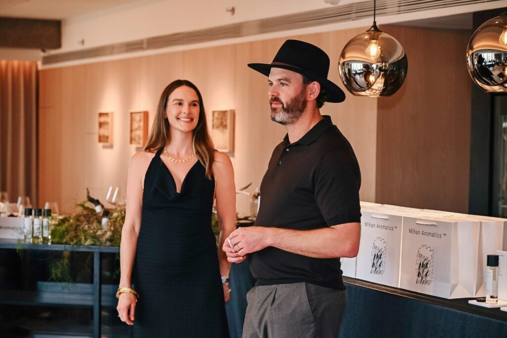 Joshua Mihan and Julia Brown, co-founders of Mihan Aromatics, the Australian niche fragrance house known for memory-driven genderless parfums.