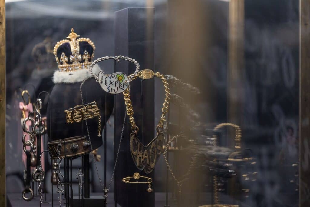 Safety pins, studs, and leather in Vivienne Westwood’s jewelry