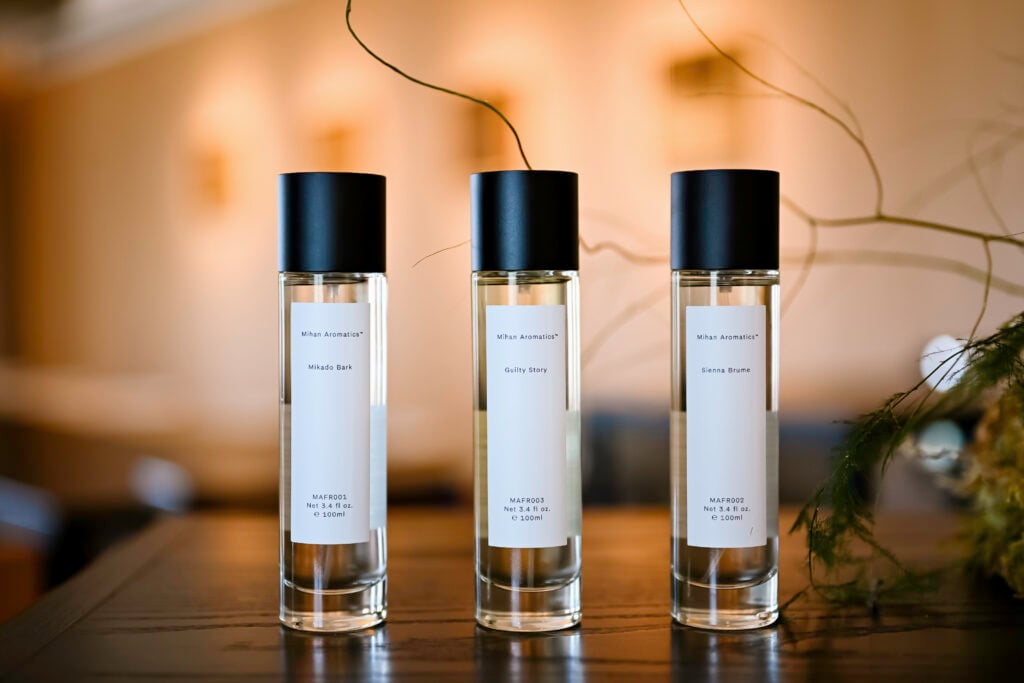 Mihan Aromatics fragrance collection, featuring minimalist design and poetic scent compositions inspired by Australian memories.