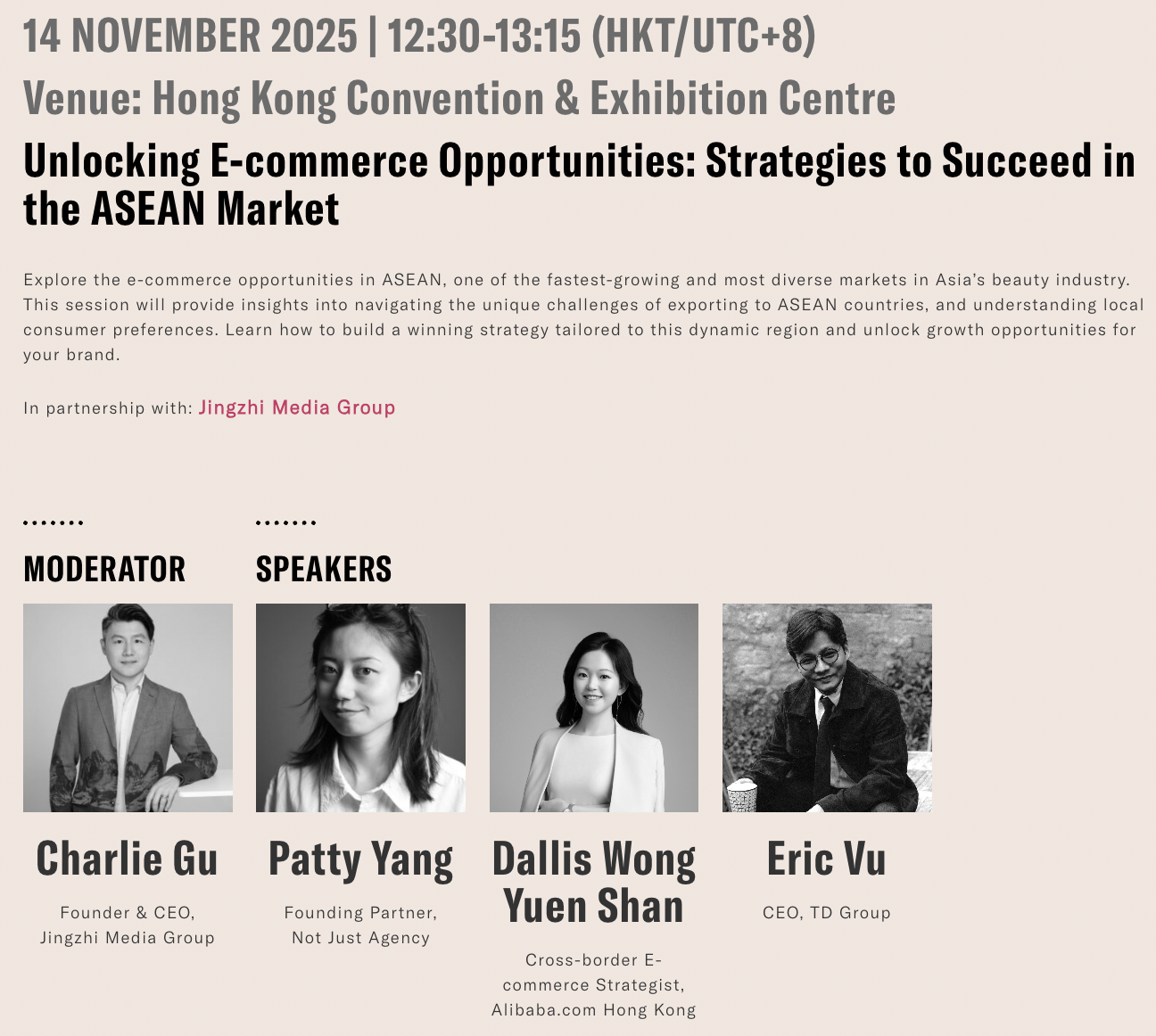 CosmoTalks session Unlocking E-Commerce Opportunities: Strategies to Succeed in the ASEAN Market. moderated by Jingzhi Media Group